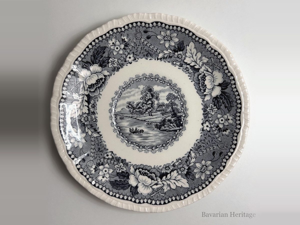 Piattino Bristol Scenes Stapleton con paesaggio fluviale e barche a remi