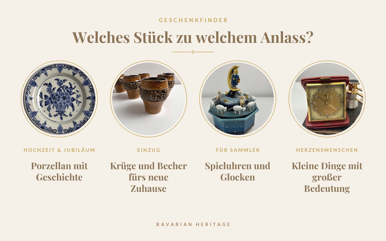Geschenkfinder: Porzellan für Hochzeit und Jubiläum, Krüge und Becher zum Einzug, Spieluhren und Glocken für Sammler, kleine Dinge für Herzensmenschen
