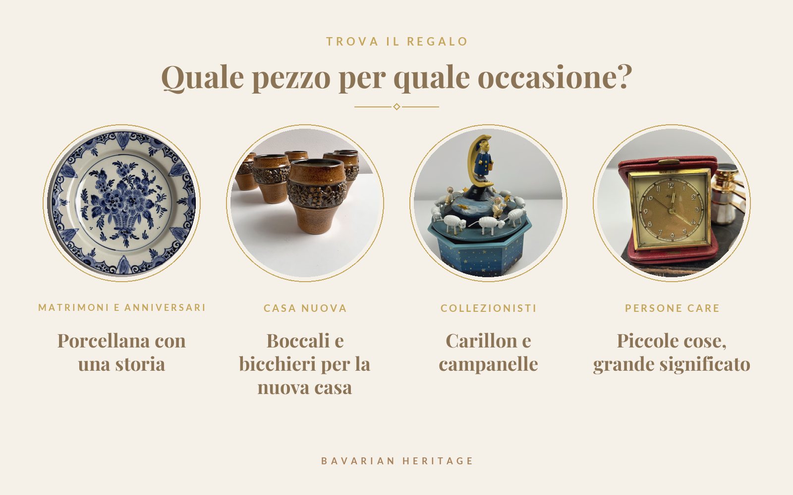Trova il regalo: porcellana per matrimoni e anniversari, boccali e bicchieri per la casa nuova, carillon e campanelle per collezionisti, piccole cose per le persone care