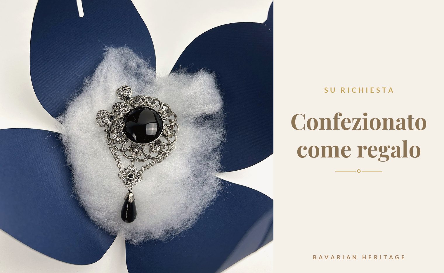 Spilla su ovatta in una confezione regalo blu